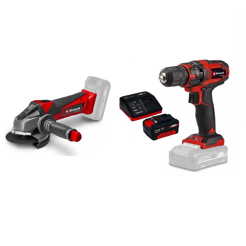 A 043 SET PXC AKU BUŠILICA TC-CD 18/35 Li + BRUSILICA KUTNA TE-AG 18/115-2 Li + PUNJAČ BRZI I BATERIJA 18 V 2.5 Ah